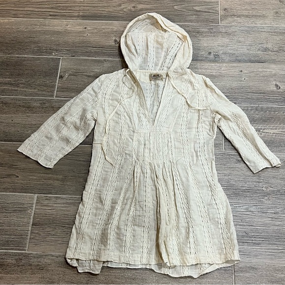 Juicy Couture Tops - Juicy Couture Cream Tunic with Hood Linen Cotton Small Medium FP Princess Polly
